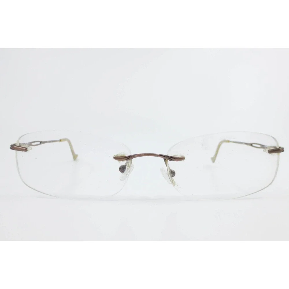 Brown Rimless Eyeglass Frames 53-16-135 Rectangular Metal Demo Lenses 38572